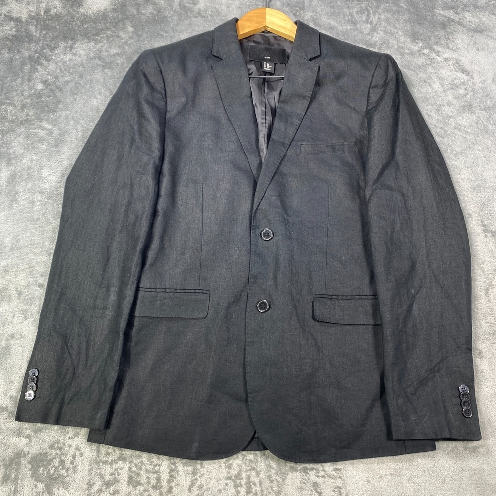 H&M Linen Blazer Men 38R Black Jacket Sport Coat Slim Fit Unstructured Suit Work